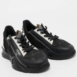 Pre Owned Fendi Black Mesh and Leather Printed Sneakers Size 38.5
