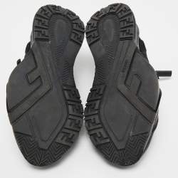 Pre Owned Fendi Black Mesh and Leather Printed Sneakers Size 38.5