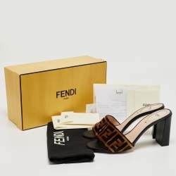 Pre Owned Fendi Brown/Beige Zucca Velvet Slide Sandals Size 39