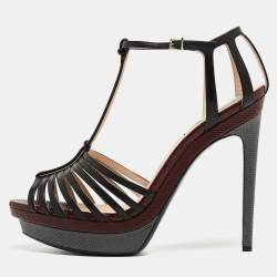 Pre Owned Fendi Tricolor Lizard Embossed Leather Strappy T Bar Sandals Size 40