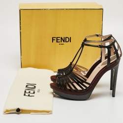 Pre Owned Fendi Tricolor Lizard Embossed Leather Strappy T Bar Sandals Size 40