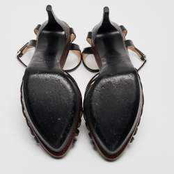 Pre Owned Fendi Tricolor Lizard Embossed Leather Strappy T Bar Sandals Size 40