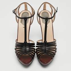Pre Owned Fendi Tricolor Lizard Embossed Leather Strappy T Bar Sandals Size 40