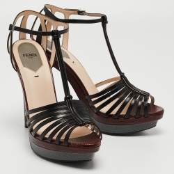 Pre Owned Fendi Tricolor Lizard Embossed Leather Strappy T Bar Sandals Size 40