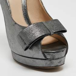 Fendi Grey Leather Bow Peep Toe Platform Pumps Size 40