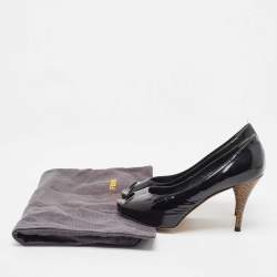 Fendi Black Patent Leather Zucca Print Heel Peep-Toe Pumps Size 36.5