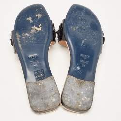 Fendi Black Patent Leather Flower Stud Flat Slides Size 38  