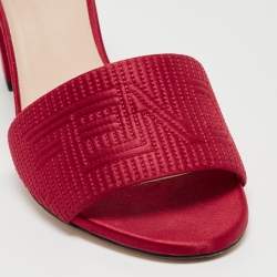 Fendi Burgundy Satin Logo Embroidered Block Heel Slide Mules Size 38.5