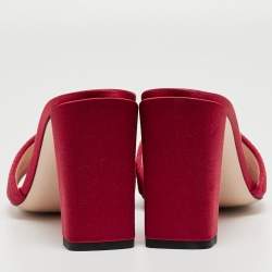 Fendi Burgundy Satin Logo Embroidered Block Heel Slide Mules Size 38.5