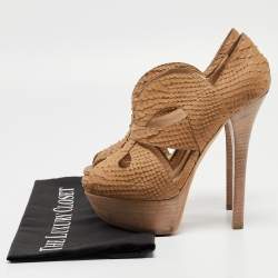 Pre Owned Fendi Brown Python Embossed Leather Peep Toe Pumps Size 36