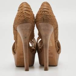 Pre Owned Fendi Brown Python Embossed Leather Peep Toe Pumps Size 36