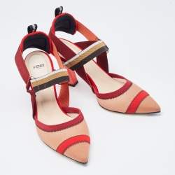 مملوكة مسبقًا Fendi Multicolor Mesh and Fabric Colibri Slingback Pumps Size 40