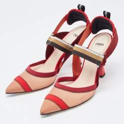 مملوكة مسبقًا Fendi Multicolor Mesh and Fabric Colibri Slingback Pumps Size 40