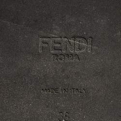 Pre Owned Fendi Black Leather and Zucca Stretch Fabric Rockoko Combat Boots Size 38