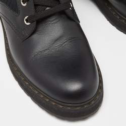 Pre Owned Fendi Black Leather and Zucca Stretch Fabric Rockoko Combat Boots Size 38