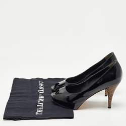 Fendi Black Patent Leather FF Heels Peep Toe Platform Pumps Size 35.5