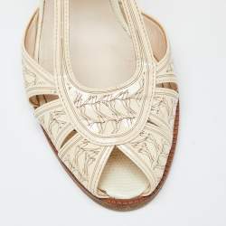 مملوكة مسبقًا صندل فندي جلد ثلاثي اللون مقدمة مفتوحة كعب سميك سير كاحل مقاس 38