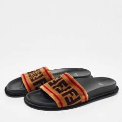 Pre Owned Fendi Tricolor Zucca Velvet Flat Slides Size 39