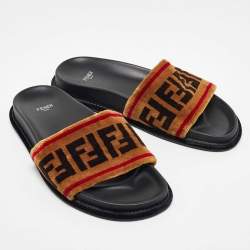 Pre Owned Fendi Tricolor Zucca Velvet Flat Slides Size 39