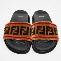Pre Owned Fendi Tricolor Zucca Velvet Flat Slides Size 39