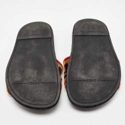 Pre Owned Fendi Tricolor Zucca Velvet Flat Slides Size 39