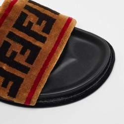 Pre Owned Fendi Tricolor Zucca Velvet Flat Slides Size 39
