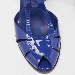 Pre Owned Fendi Blue Patent Leather Chameleon Block Heel Sandals Size 38