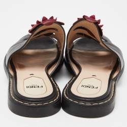 Pre Owned Fendi Black Leather Flowerland Slide Sandals Size 36