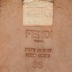 Pre Owned Fendi Black Leather Flowerland Slide Sandals Size 36