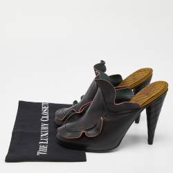 Fendi Multicolor Leather Waves Ruffled Mule Sandals Size 40