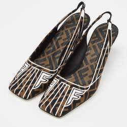 Pre Owned Fendi Multicolor Brown/Black Fabric Freedom FF Logo Slingback Sandals Size 38