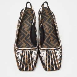 Pre Owned Fendi Multicolor Brown/Black Fabric Freedom FF Logo Slingback Sandals Size 38