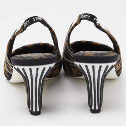 Pre Owned Fendi Multicolor Brown/Black Fabric Freedom FF Logo Slingback Sandals Size 38