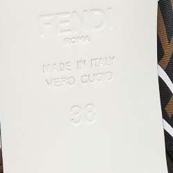 Pre Owned Fendi Multicolor Brown/Black Fabric Freedom FF Logo Slingback Sandals Size 38