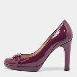 Fendi Burgundy Patent Leather Buckle Detail  Round Toe Pumps Size 36.5