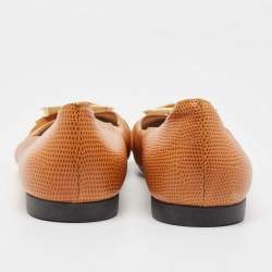 Pre Owned Fendi Brown Lizard Embossed Leather Buckle Detail Ballet Flats Size 39