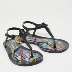 Fendi Black Jelly Sunny Thong Flat Sandals Size 40