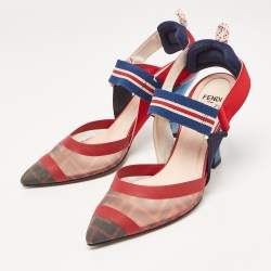 Fendi Brown Multicolor Mesh and Fabric Colibri Slingback Sandals Size 36