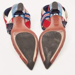 Fendi Brown Multicolor Mesh and Fabric Colibri Slingback Sandals Size 36