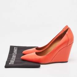 Pre Owned Fendi Orange Leather Wedge Pumps Size 38.5