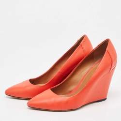 Pre Owned Fendi Orange Leather Wedge Pumps Size 38.5