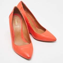 Pre Owned Fendi Orange Leather Wedge Pumps Size 38.5