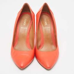 Pre Owned Fendi Orange Leather Wedge Pumps Size 38.5
