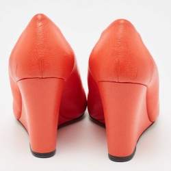 Pre Owned Fendi Orange Leather Wedge Pumps Size 38.5