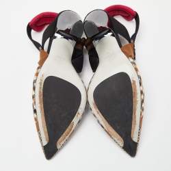 Pre Owned Fendi Tricolor Printed Canvas and Leather Colibri Slingback Pumps Size 40