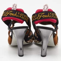 Pre Owned Fendi Tricolor Printed Canvas and Leather Colibri Slingback Pumps Size 40