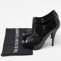 Fendi Black Patent Leather and Mesh Open Toe Booties Size 36
