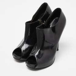 Fendi Black Patent Leather and Mesh Open Toe Booties Size 36