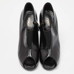 Fendi Black Patent Leather and Mesh Open Toe Booties Size 36