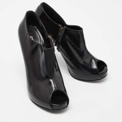 Fendi Black Patent Leather and Mesh Open Toe Booties Size 36